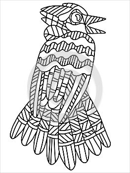 Blue jay bird stylized vector coloring page for kids and adults.