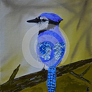 Blue Jay Oil Painting Bird Interior Art Small Picture