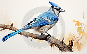 A Blue Jay Resting on White Background -Generative Ai