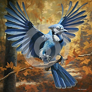 Blue Jay in a sunlit forest