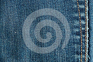 Blue jean background, Denim with seam texture of the fabric.