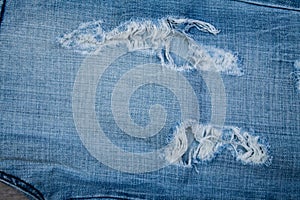 Blue Jean texture with a hole and threads