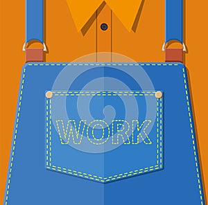 Blue jeans apron with outsets and pocket. photo