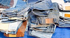 Blue jeans denim fashion pants mixed stacked