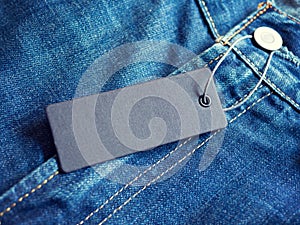 Blue jeans detail with blank label tag