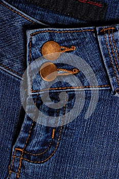 Blue jeans. Fly and button