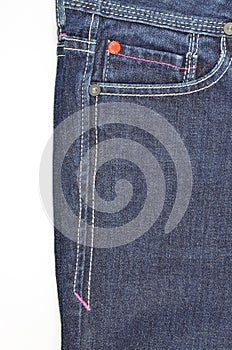 Blue jeans front pocket and side seam