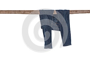 Blue jeans on hanger Isolated on white background, clipping path