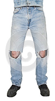 Blue Jeans, Holes in Knees, Grunge Look Isolated