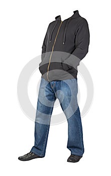 blue jeans  hooded sweatshirt and leather shoes isolated on white background