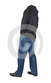 Blue jeans, hooded sweatshirt and leather shoes isolated on white background
