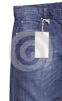 Blue Jeans With Label Isolated On White Background