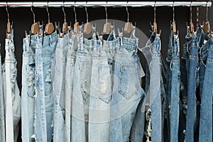 Blue jeans on rack