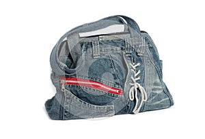 Blue jeans women bag isolated photo