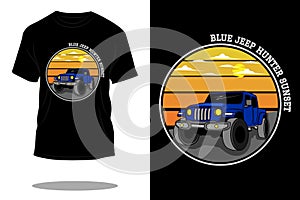 Blue jeep hunter sunset retro t shirt design