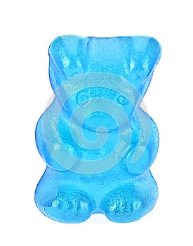 Blue jelly gummy bear isolated on white background. Jelly candy. Children`s multivitamin