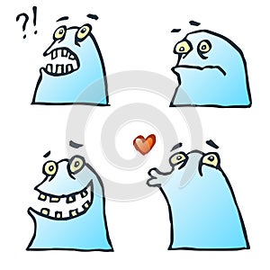 Blue Jelly Monsters Isolated Vector Illustration.