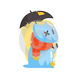 Blue Jelly Zombie Dog Monster Holding Orange Umbrela Under Falling Yellow Leaves Outdoors In Autumn Season