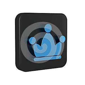 Blue Jester hat with bells isolated on transparent background. Clown icon. Amusement park funnyman sign. Black square