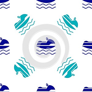 Blue Jet ski icon isolated seamless pattern on white background. Water scooter. Extreme sport. Vector Illustration