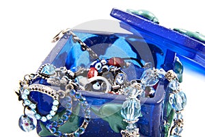 Blue jewel box with jewels