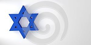 Blue Jewish star of David on white background