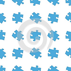 Blue Jigsaw Puzzle Pieces seamless pattern. Ornament can be used for gift wrapping paper, pattern fills, web page background,