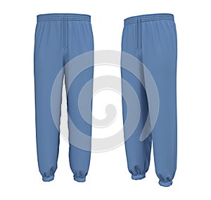 Blue joggers sweatpants mock up in front and side views