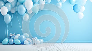 blue joyful party background with festive balloons decoration