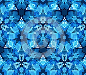 Blue kaleidoscope seamless pattern. Seamless pattern composed of color abstract elements located on white background.