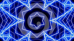 Blue kaleidoscope sequence patterns.Abstract multicolored motion graphics background. For yoga, clubs, shows, mandala