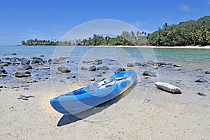 Blue Kayak on Muri beach lagoon in Rarotonga Cook Islands