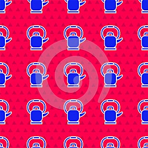 Blue Kettle with handle icon isolated seamless pattern on red background. Teapot icon. Vector Illustration