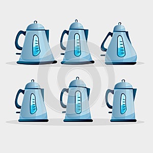 Blue Kettle  Kithcen furniture. Vector isolated illustration on blue background.