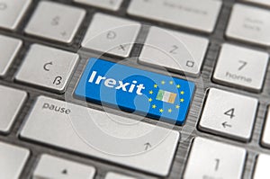 Blue key Enter Ireland Irexit with EU keyboard button on modern board