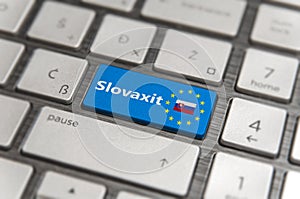 Blue key Enter Slovakia Slovaxit with EU keyboard button on modern board