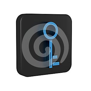 Blue Key icon isolated on transparent background. Black square button.