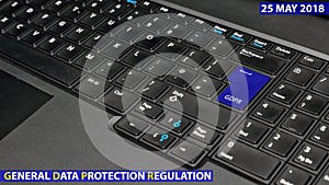 blue keyboard key with text GDPR as symbol for Privacy and General Data Protection Regulation on a notebook computer