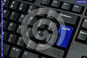 blue keyboard key with text GDPR as symbol for Privacy and General Data Protection Regulation on a notebook computer