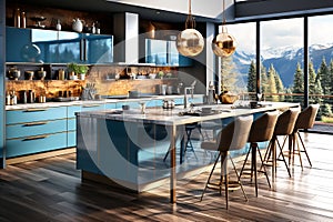 Blue kitchen design.Generative AI