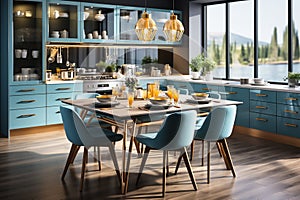 Blue kitchen design.Generative AI