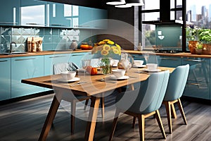 Blue kitchen design.Generative AI