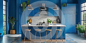 Blue Kitchen With White Cabinets