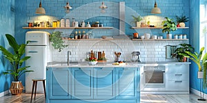 Blue Kitchen With White Cabinets