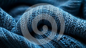 Blue Knitted Fabric Texture Close Up