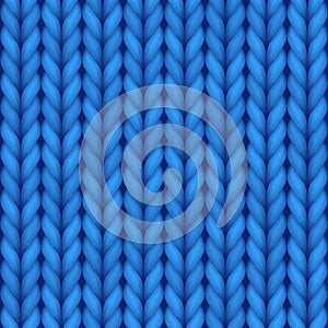 Blue knitting seamless background for wallpaper design. Textured pattern of wooden threat ornament