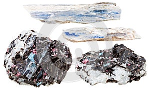 Blue kyanite crystals in rocks isolated on white