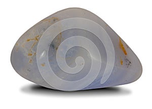 Blue lace agate stone, isolated on white background