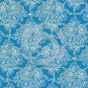 Blue lace flowers seamless pattern background
