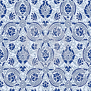 Blue lace Seamless abstract floral pattern vintage background